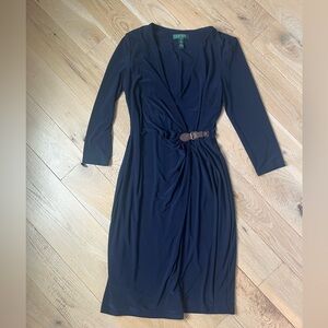 Stunning navy Ralph Lauren dress with brown buckle details, like new size 8